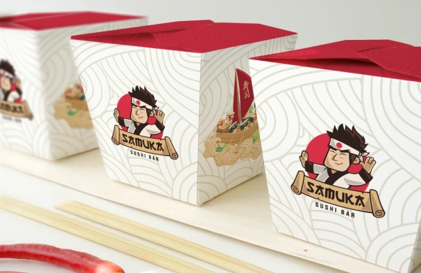 Logotipo e mascote samuka sushi bar