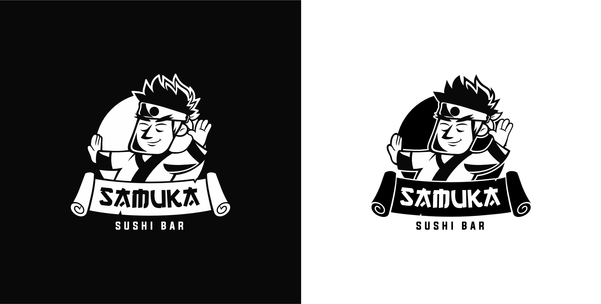 Logotipo Samuka sushi bar positivo e negativo