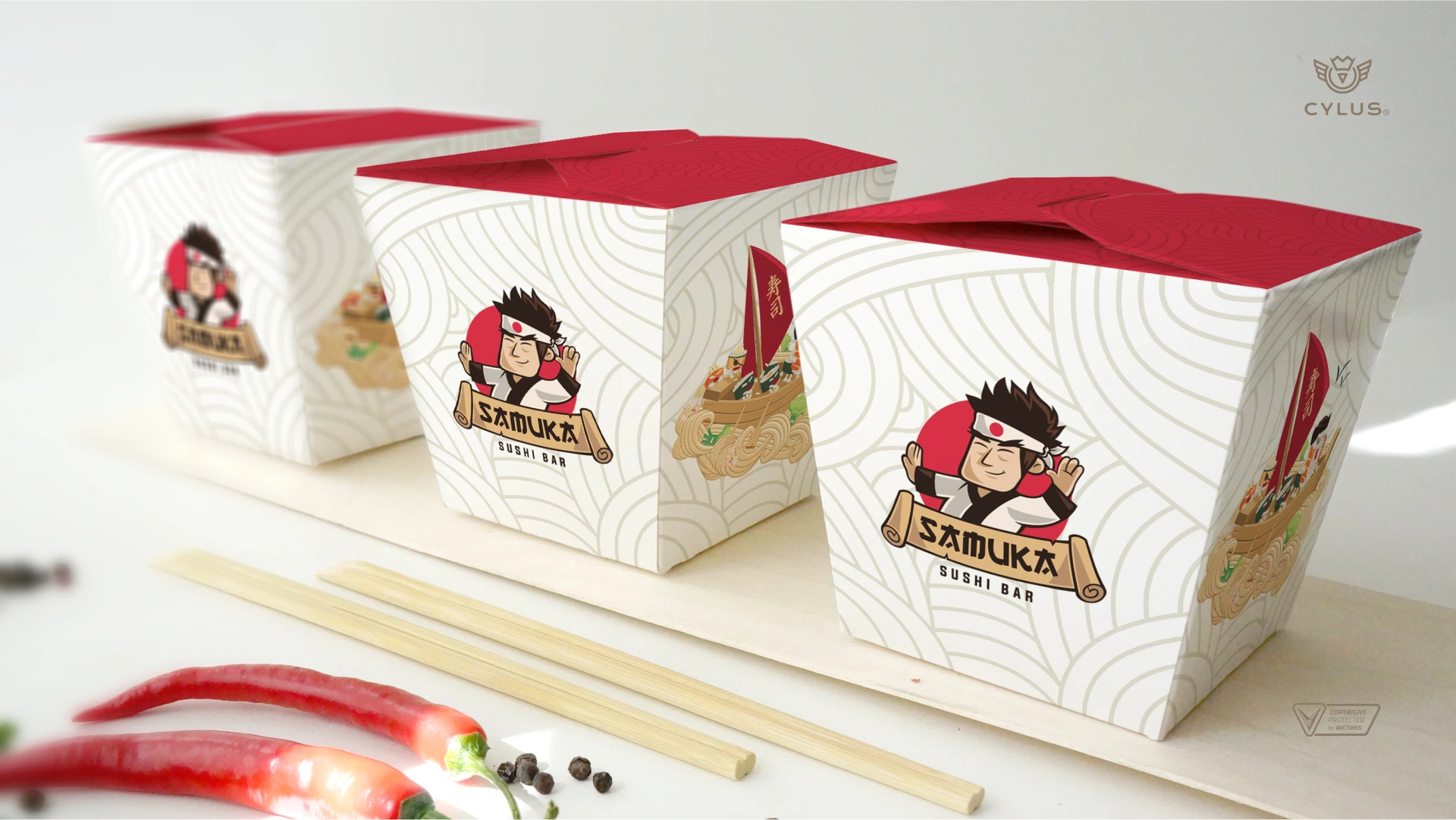 Logotipo samuka sushi embalagem designer grafico profissional